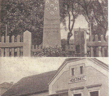 Černolice 1928 - hostinec a pomník